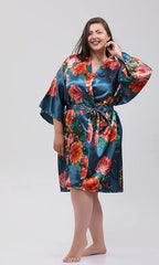 QXQTER Peony Floral Silky Satin Robe Wedding Bridal Party Bride Bridesmaid Robes for Women Dressing Gown Kimono Robe