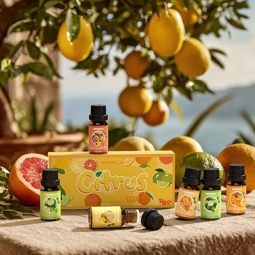ARVIDSSON Citrus Essential Oils Set, Natural Fruit Essential Oil for Diffuser, Candle Making - Grapefruit, Bergamot, Sweet Orange, Lemon, Lime, Tangerine, Citrusy Scented Oils for Home