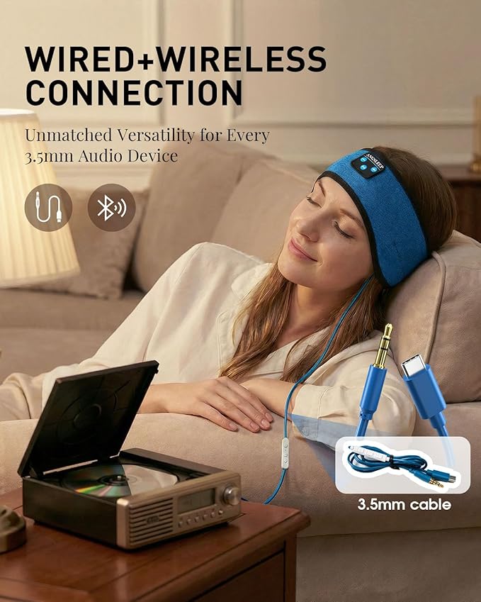 Sleep Headphones - Headband Headphone | Wireless & Wired Palyback 2in1 | Sleeping Headphones Bluetooth Headband for Side Sleeper, Elastic Band Wireless Eye Mask Tech Gadgets Gifts