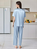 Ekouaer Satin Pajama Set for Women Short Sleeve Silky Pjs 2 Piece Lounge Sets Soft Comfy Sleepwear Loungewear S-XXL