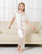 DIPUG 3 Piece Girls Silk Pajamas Set Soft Satin PJs Sleepwear for Comfortable Nights