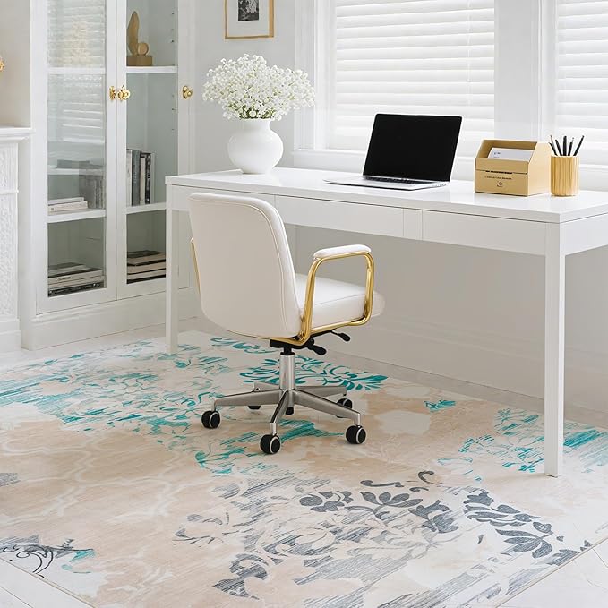 CRYPTOLITE Abstract Area Rug Washable Rug with Non-Slip Backing Low Pile Area Rugs for Living Room, Bedroom, Dining Room,4x6, Blue