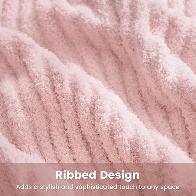 Snuggle Sac Pink Ribbed Queen Size Blanket for Bed, Soft Luxurious Bedding Blankets, Large Fuzzy Plush Microfiber Blankets Pink, 90x90 inches