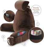 Clara Clark Reading Pillow with Shredded Memory Foam Includes 2 Neck and Lumber Support Pillows, Designed for Sitting Up in Bed and Couch, Back and Arms Adjustable Support for Adults, Chocolate Brown