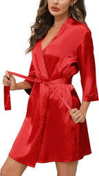Samring Women's Bride Bridesmaids Robe Short Satin Kimono Robes for Wedding & Bridal Party Silk Bathrobes for Women