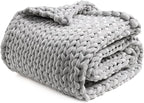 YnM Velvet Weighted Blanket, Handmade Chunky Knitted Design, Soft and Cozy, Temperature Regulating and Breathable, Machine Washable Throw for Sleep or Home Decor (Light Grey, 80x87 Inch, 25lbs)