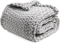 YnM Velvet Weighted Blanket, Handmade Chunky Knitted Design, Soft and Cozy, Temperature Regulating and Breathable, Machine Washable Throw for Sleep or Home Decor (Light Grey, 60x80 Inch, 20lbs)