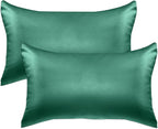 Elegant Comfort 2-Pack King Size Silky Smooth Viscose Satin Pillowcase Set with Hidden Zipper Closure, Hunter Green