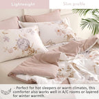ALEISSEL Vintage Natural Cotton Comforter King Size 3Pcs - Brown & Lilac Gray Branches and Soft Blush Flowers on Off-White, Lightweight Reversible Floral Bedding Sets(King,104"×90")