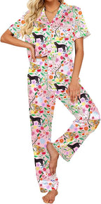 Ekouaer Silk Satin Pajamas Set Women Short Sleeve Sleepwear Soft Button Down Loungewear Pjs Set