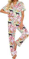 Ekouaer Silk Satin Pajamas Set Women Short Sleeve Sleepwear Soft Button Down Loungewear Pjs Set