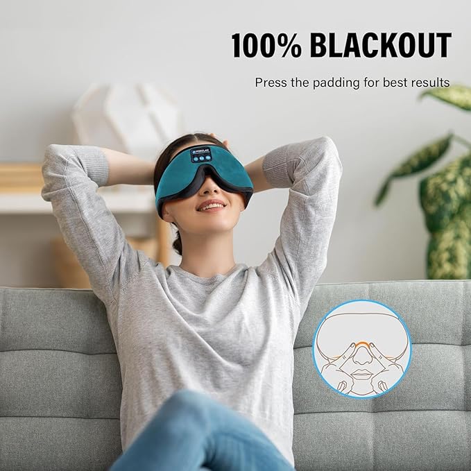 Sleep Mask with Bluetooth Headphones, 3D Sleep Mask Wireless Music Eye Mask for Sleeping Side/Back Sleepers Sleep Headphones Gift (Turquoise)