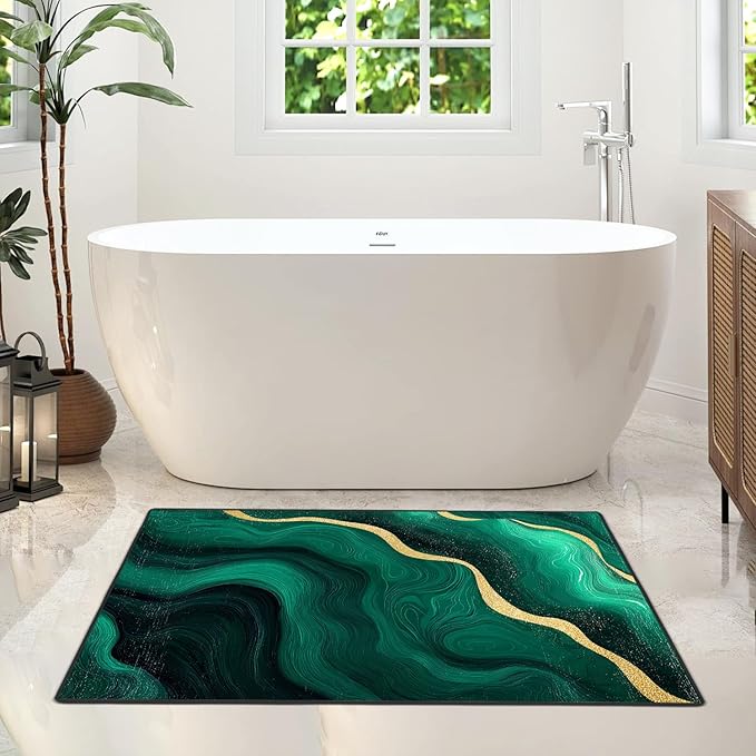 Green Marble Area Rug 2x3 ft Entry Rug Washable Boho Rugs Non Slip Low Pile Floral Door Mat Small Carpet for Bedroom, Bedside, Kids Room, Office, Dining Room
