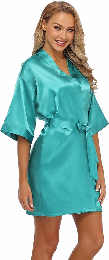Robe for Women Silky Lightweight Satin Kimono Bride Bridesmaids Wedding Party Robes Dressing Gown Summer Loungewear