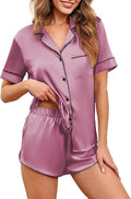 Ekouaer Womens Silk Satin Pajamas Set Short Sleeve Sleepwear Button Down Loungewear 2 Piece Pjs Shorts Set S-5X Plus Size