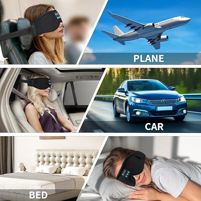 Joythink Sleep Headphones Headband Sleep Mask Eye Mask 3D Deep Bluetooth for Sleeping Blackout Washable Music Eye Cover with Speaker Microphones Black