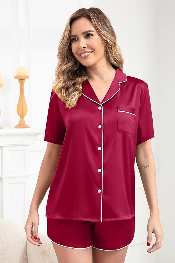Women's Pajamas Set Sleepwear with Short Sleeve Top & Elastic Waist Shorts