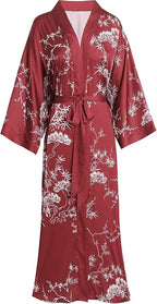 Aensso Long Soft Lightweight Silky Kimonos Robes for Women, Luxury Japanese Floral Womens Kimono Robe