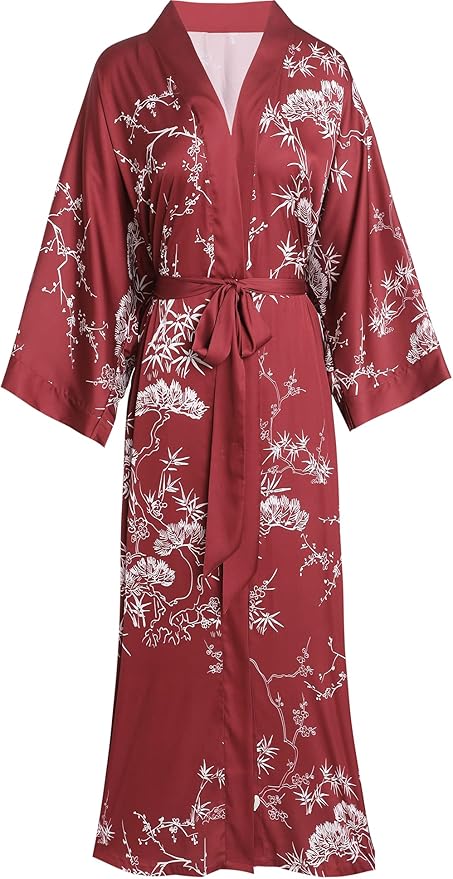 Aensso Long Soft Lightweight Silky Kimonos Robes for Women, Luxury Japanese Floral Womens Kimono Robe