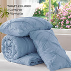BEDELITE Cornflower Blue Queen Comforter Set - 3 Pieces Boho Pintuck Bedding Comforter Sets, Lightweight Soft & Warm Bed Comforter Queen with 2 Pillowcases for All Season