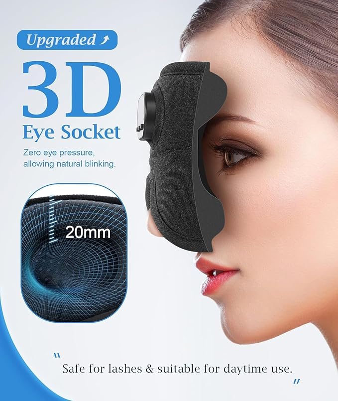 Bluetooth Sleep Headphones for Side Sleepers with Timming Setting, 100% Blackout 3D Contoured Eye Mask for Sleeping & Music Auto Shut Off, Breathable No Pressure for Side Sleeper Travel