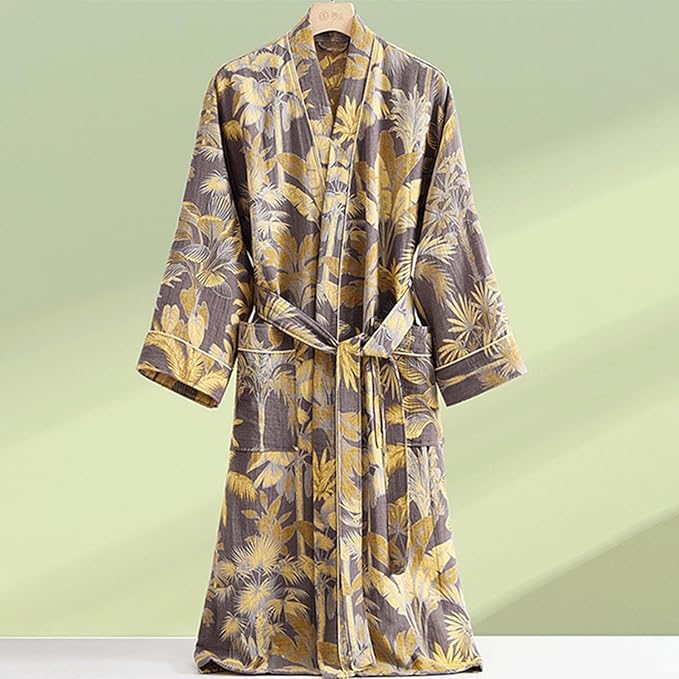 Womens Boho Floral Print Robe Lightweight Short Sleeve Bathrobe Soft Kimono Robes V-neck Loungewear with Pockets