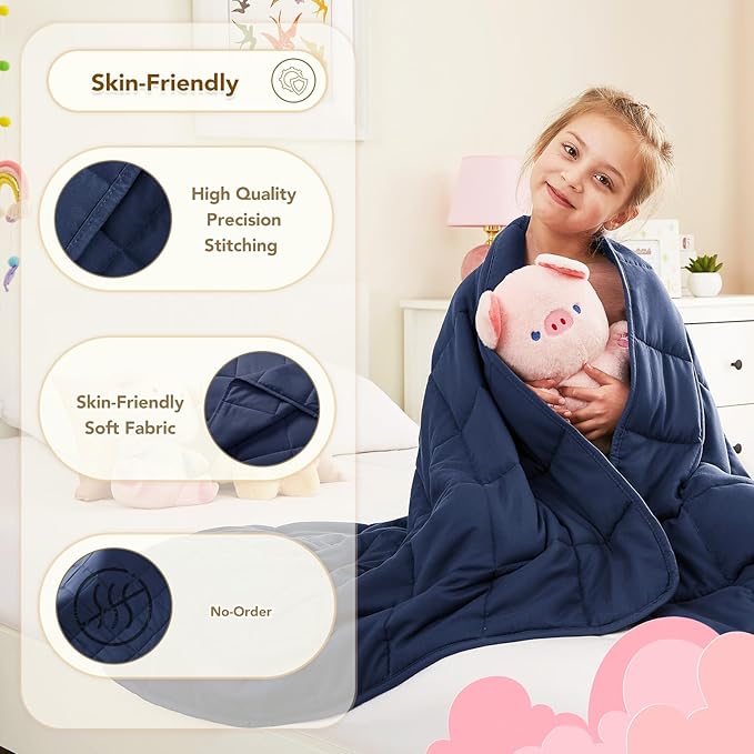 CuteKing Weighted Blanket (7lbs, 40"x 60", Navy Blue) Heavy Blanket for 90-100lbs, Weighted Blanket for Cooling & Heating with Premium Glass Beads, Thick Blanket All-Season
