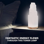 Himalayan Glow Selenite Crystal Lamp 20cm, Hand Curved Morocco |Skyscraper| Crystals and Healing Stones,(ETL Certified) with Wooden Base & USB Charging Cable For Healing Cleansing & Meditation