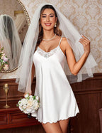 Ekouaer Lingerie for Women 2 Pack Silk Nightgowns Babydoll Negligee Sexy Slip Nighty Satin Chemise Teddy Sleepwear