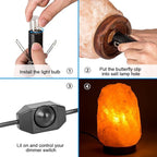 haraqi Salt Lamp Cord and Bulbs,Himalayan Salt Lamp Replacement Cord with Dimmer Switch,Original UL Listed Cord Bulb Replacement for Salt Rock Lamp with 6 Pack 25 Watt E12 Bulbs