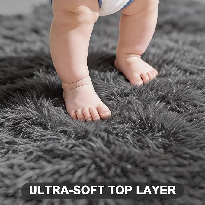 Large Shag Area Rugs 6x9 Grey, Plush Fuzzy Shaggy Rug for Living Room, Ultra Soft Fluffy Furry Rugs for Bedroom, Upgrade Non-Slip Indoor Thick Carpet Nursery Rugs for Kids Girls Boys Room Home Decor