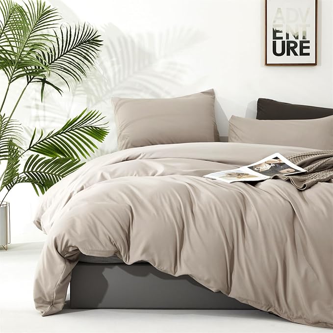 Cottonight Beige Khaki Comforter Set King Light Khaki Bedding Comforter Set Oatmeal Solid Blanket Quilts Modern Soft Breathable 3 Piece Cream Coffee Bedding Set for Women Men King Bed