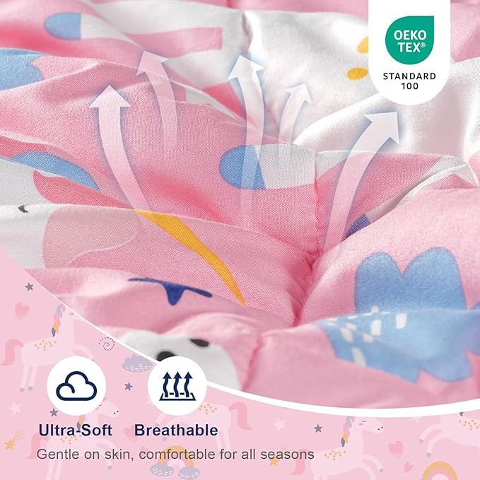 Kivik Weighted Blanket 5 lbs, Pink Weighted Blankets, Soft Breathable Cooling Heavy Throw for School Calming & Home Sleep, Machine Washable, 36 x 48 Inches, Cute Cartoon Unicorn