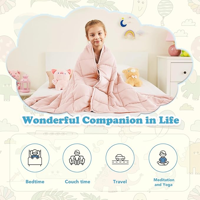 CuteKing Weighted Blanket (10lbs, 48"x72", Pink) Heavy Blanket for 90-100lbs, Weighted Blanket for Cooling & Heating with Premium Glass Beads, Soft Thick Blanket All-Season