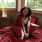 CozyLux Satin Sheets King Size Sheet Set - 4 Piece Silky King Sheets, Luxury Burgundy King Bed Set with Smooth and Soft Microfiber, Includes 1 Fitted Sheet, 1 Flat Sheet and 2 Pillowcases
