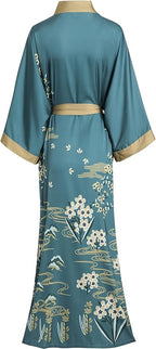Aensso Long Soft Lightweight Silky Kimonos Robes for Women, Luxury Japanese Floral Womens Kimono Robe
