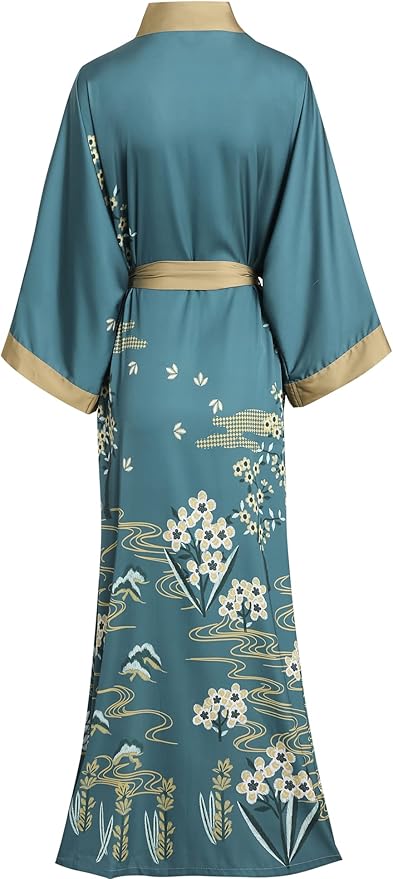 Aensso Long Soft Lightweight Silky Kimonos Robes for Women, Luxury Japanese Floral Womens Kimono Robe