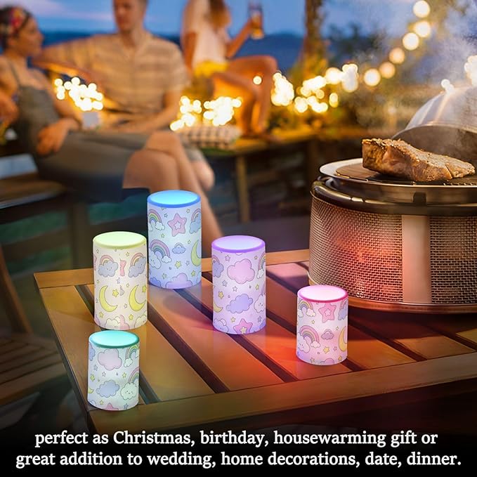 Cute Cartoon Moon Star Purple Peach Decorative Flickering Battery Operated led flameless Candles Electronic Lights unscented with Timer for Dinner Window Battery Powered