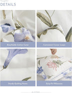 ALEISSEL Natural Cotton 3pcs Floral Comforter Sets Queen Size - White Comfoter with Blush,Blue & Beige Floral Prints, Neutural Refresh Lightweight Bedding Sets(Queen 90"×90")