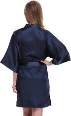 Women's Pure Color Satin Kimono Robe Short Bridesmaids Robe Dressing Gown