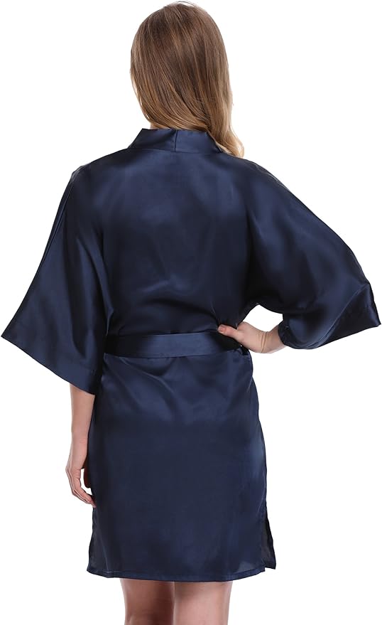 Women's Pure Color Satin Kimono Robe Short Bridesmaids Robe Dressing Gown