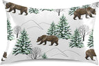 Bear Print Satin Pillowcase Queen Size, Winter Forest Silk Pillow Case with Envelope Closure, Satin Pillowcase for Hair and Skin, 20x26 inches, White, 1 PC