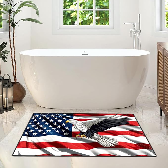 Eagle Flag Independence Day Area Rug 2x3 ft Entry Rug Washable Boho Rugs Non Slip Low Pile Floral Door Mat Small Carpet for Bedroom, Bedside, Kids Room, Office, Dining Room
