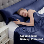 Vielit Satin Body Pillow Pillowcase 1pc,Silky Body Pillow Cover Similar to Silk Pillow Cases Soft Body Pillow Case 20x54 & Envelope Closure,Gift for Women Men Navy & 1 Satin Scunchie
