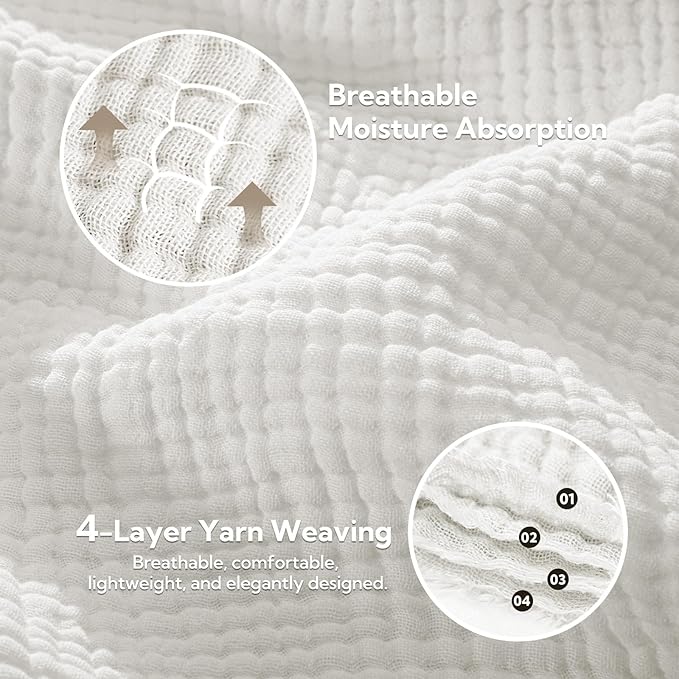 SOULFUL Muslin Throw Blanket with Tassels - Soft Twin Cotton Throw Blanket for Couch or Bed, Lightweight and Breathable Gauze for All Seasons, White, 60" x 80"