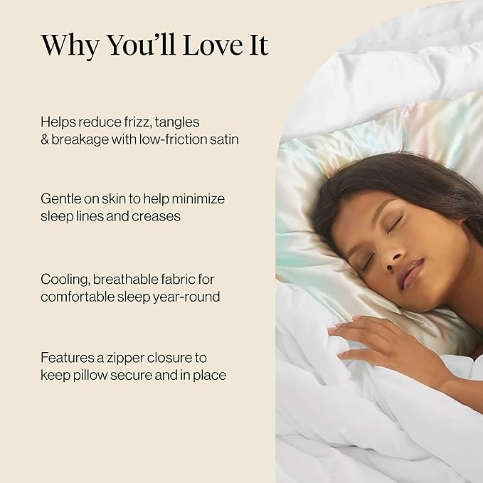 Kitsch Satin Pillowcase with Zipper for Hair & Skin - Softer Than Silk Pillow Cases, Smooth Cooling Satin Pillow Case, Wrinkle-Free, Machine Washable - Pillow Cases Standard Size (19x26) - Aura