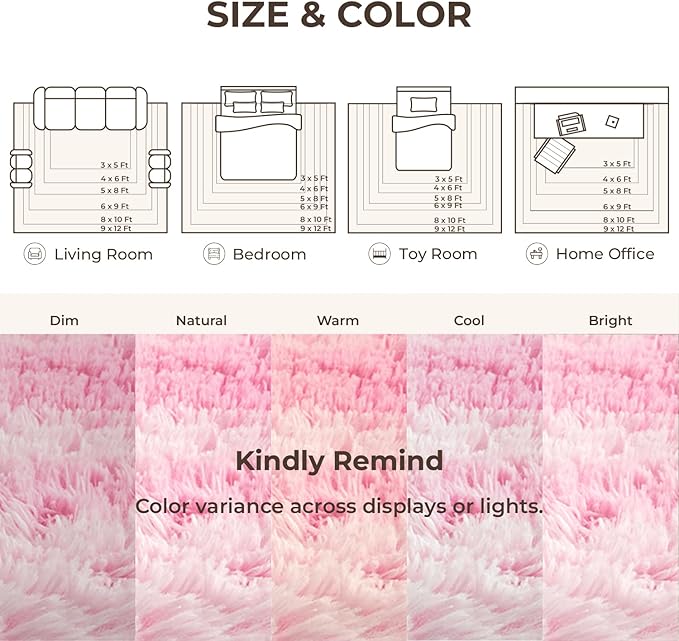 Litanika 4x6 Fluffy Shag Faux Fur Area Rug for Living Room Bedroom, Tie-Dyed Pink High Pile Soft Plush Shaggy Furry Bedside Playroom Dorm Carpet, Non-Slip, Non-Shedding Modern Indoor Floor Rug