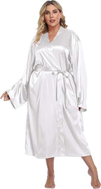 Women's Plus Size Satin Kimono Robes Long Silky Bathrobe Lightweight Sleepwear Wedding Dressing Gown