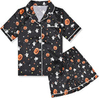 QPANCY Kids Satin Pajamas Sets Baby Boy Girl Button-Down Silk Sleepwear 2 Piece Short Sleeve Loungewear Clothes Set