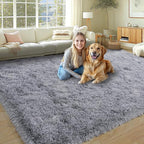 KING DARE Grey Fluffy Area Rug 8x10, Ultra Soft Large Shag Living Room Rug Fuzzy Carpet, Non-Slip Plush Modern Floor Rug for Kids Boys Girls Room Bedroom Home Decor Aesthetic